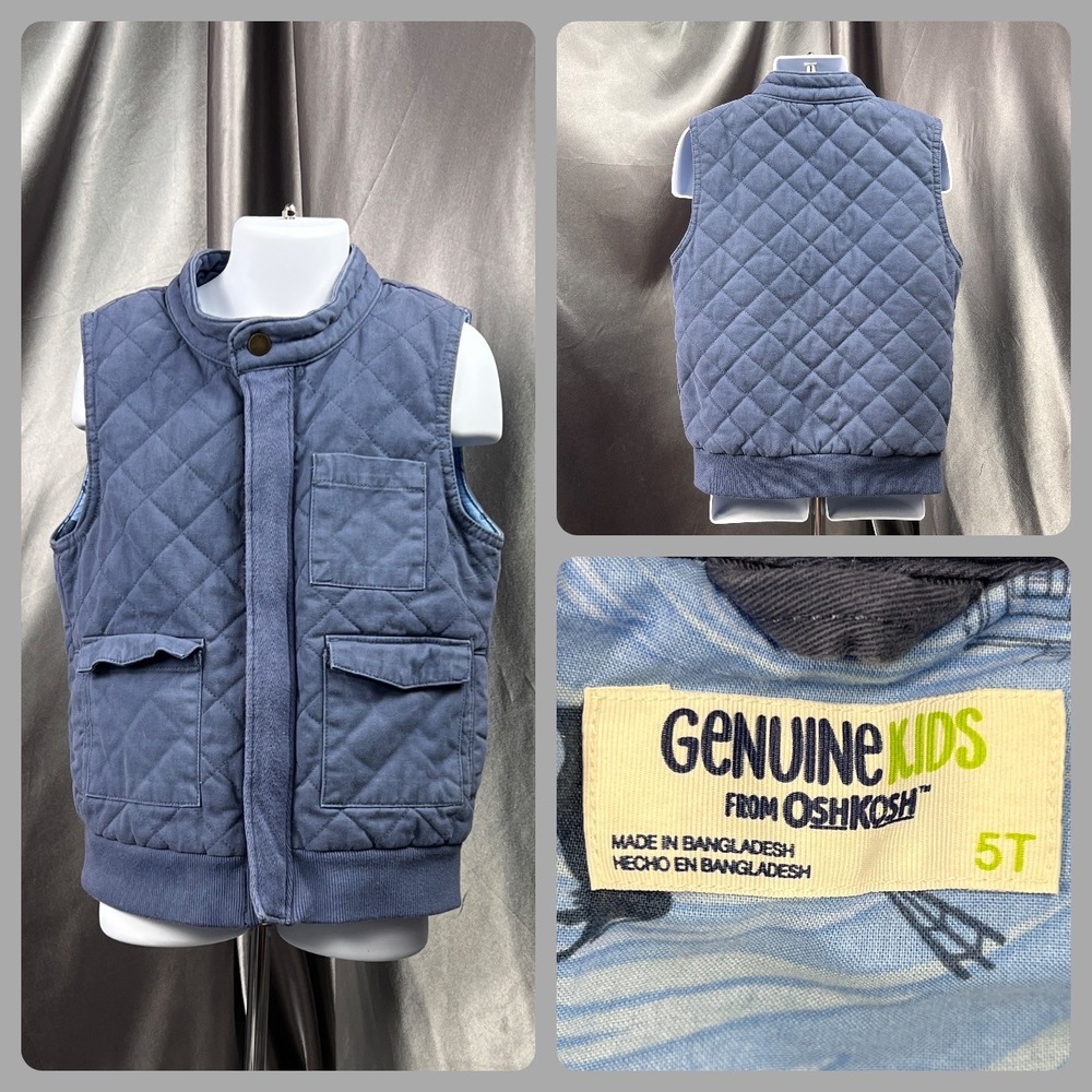 Genuine Kids OshKosh Boys 5T Quilted‎ Vest Blue Sleeveless Jacket Spring Casual